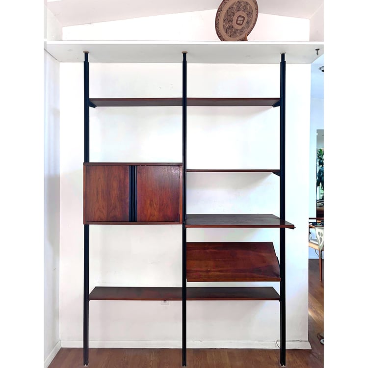 OMNI Tension Rod Walnut Wall Unit by George Nelson w. Adj Shelves + Storage