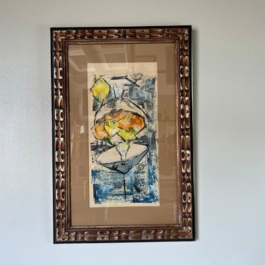 70's Heisse Expressionist Style Still Life Oil Painting, Framed 