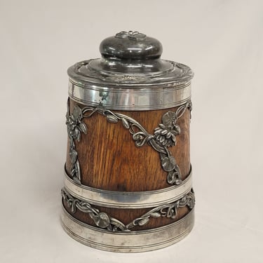 Antique Early 1900s Art Nouveau St. Louis Silver Co. Oak and Silver Ice Bucket