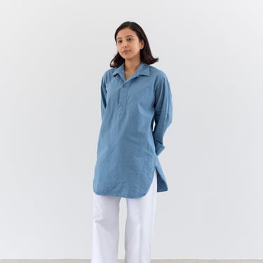 Vintage Sky Blue Popover Tunic | Loop Collar Pullover Studio Shirt | S M 