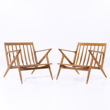 Poul Jensen for Selig Mid Century Walnut Z Lounge Chairs - Pair - mcm 