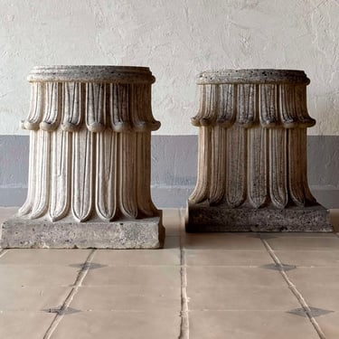 Pair of 19th C. Carved Stone Corinthian Capitals