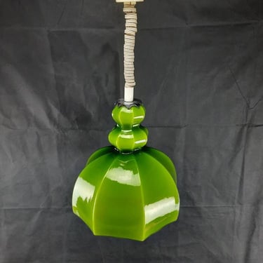 Vintage Space Age Pendant Lamp, Yugoslavian 70's, Cased Green Glass Lamp, MCM Design, Cased Glass Ceiling Lamp, Retro 70's lighting 