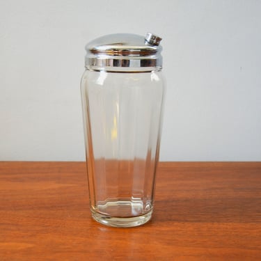 Vintage Extra Large Glass Cocktail Shaker with Chrome Lid and Ribbed Design, Retro Barware 