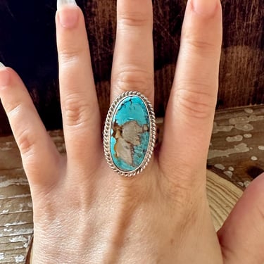 ALVERY SMITH Handmade Sterling Silver and Turquoise Ring | Native American Navajo Southwestern Jewelry | NAVAJO Made | Size 10 1/2 