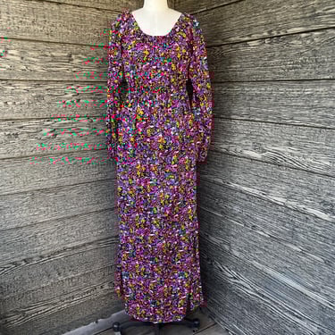 flower power maxi dress 1970s bright boho long gown small medium 
