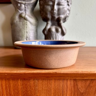 Vintage Heath 7" rim soup bowl in moonstone and nutmeg / discontinued baker form / California pottery in blue and brown 