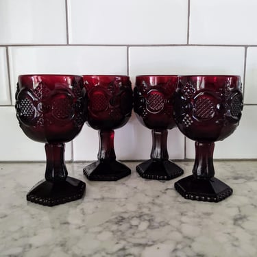 Vintage Avon Cape Cod Collection Ruby Red Wine Goblets Wine Glasses 