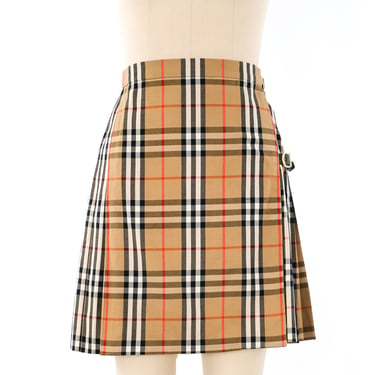 Burberry Plaid Pleated Wrap Skirt