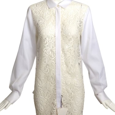 CELINE- NWT White Cotton & Lace Blouse, Size 10