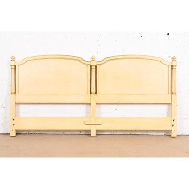 Kindel Furniture French Regency Cream Lacquered Parcel Gilt King Size Headboard, Circa 1960s