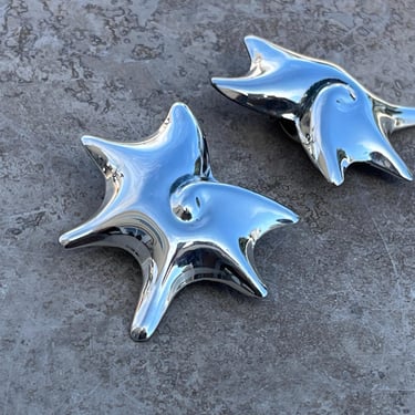 Vintage Mexico Sterling Silver Large Nautilus Beach Star Shell Clip On Earrings 