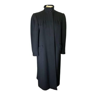 Vintage Oscar De La Renta Black 100% Wool Pleated Detail Swing Overcoat Coat Size 12 