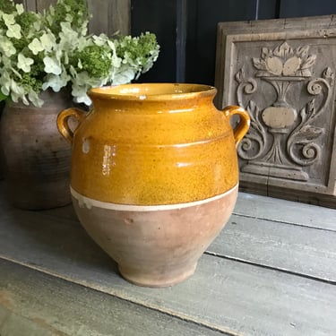 French Confit Jar, 19th C Terra Cotta Pot, Olive Jar, Ochre Glaze Pottery, French Farmhouse 