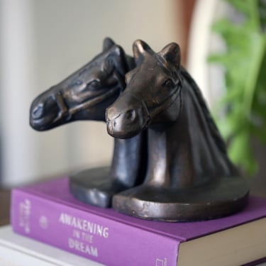 Set of 2 Vintage Bronze Horse Head Bookends HEAVY 