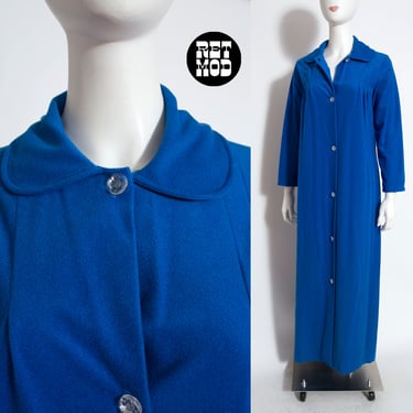 Plush Vintage 60s 70s Blue Velour Long House Robe 