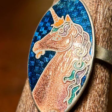 Vintage Unicorn Ring Enamel  Fantasy Retro Fashion Jewelry 70s 80s 