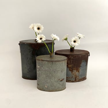 Large Salvaged Canteens Vases Rustic Decor 