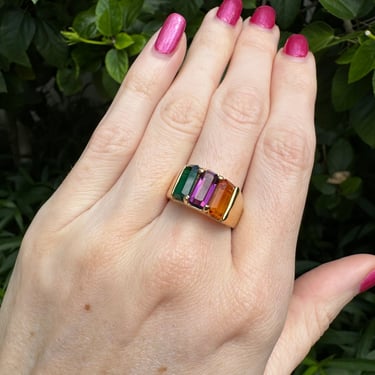 Vintage 80s Rainbow Gold Ring Size 8