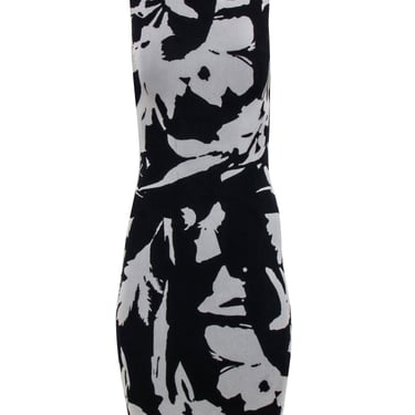 Fuzzi - Black & Cream Print Mock Neck Fitted Dress Sz XS
