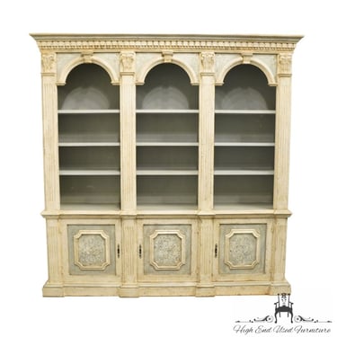 HIGH END Antiqued White Contemporary Italian Neoclassical Tuscan Style 91" Credenza with Bookcase 