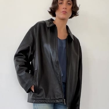 90s Minimal Black Leather Jacket (L)