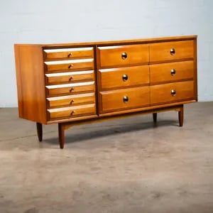 Mid Century Modern Credenza Dresser 9 Drawer Brass Gold Vintage Cabinet Mcm 59"