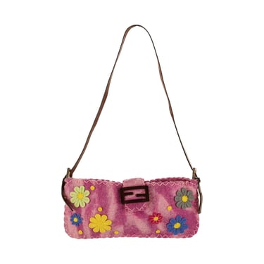 Fendi Purple Wool Floral Shoulder Bag