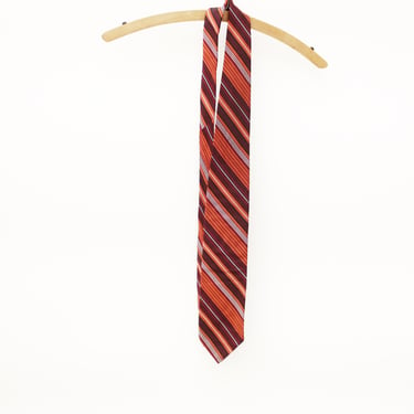 Vintage YSL Yves Saint Laurent New York Necktie, Diagonal Stripes, Orange / Maroon / White / Black 