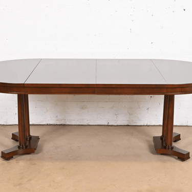 Baker Furniture Biedermeier Cherry Wood Pedestal Extension Dining Table, Newly Refinished