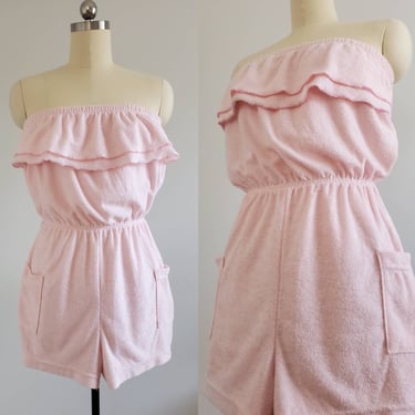 70s/80s Terry Cloth Romper 70s Playsuit 70's Women's Vintage Size Medium 