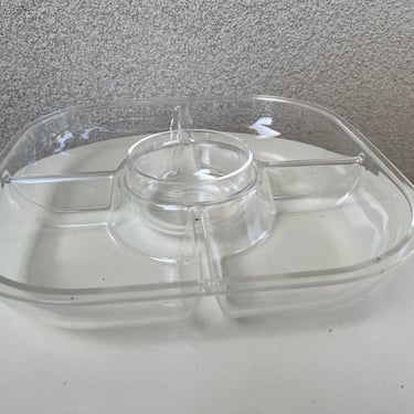 Vintage square tray clear lucite acrylic Guzzini design for chip dip  Italy 12.5” 