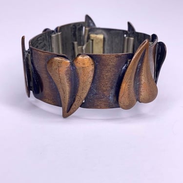 copper heart dimensional panel bracelet by Rebajes, 1950's 