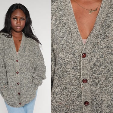 Pendleton Cardigan 80s Grey Flecked Wool Sweater Button up Knit Grandpa Sweater Retro Slouchy Simple Plain Warm Vintage 1980s Extra Large xl 