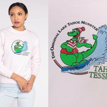 Tahoe Tessie Sweatshirt 90s Lake Tahoe Shirt Baby Pink California Sweater Retro Wakeboard Tourist Graphic Tee Vintage 1990s Extra Small xs 