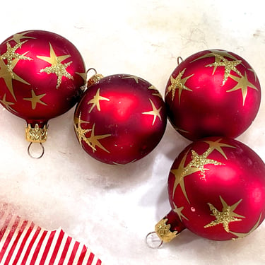 VINTAGE: 4pcs - Hand Blown Christmas Ornaments - Hand Decorated - Christmas Holidays Xmas 