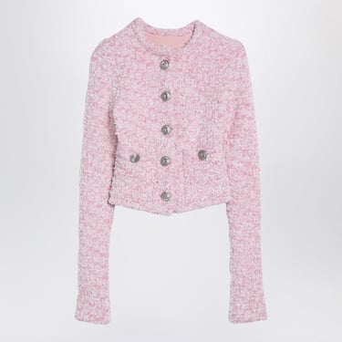 Balenciaga Pink Cotton Blend Tweed Cropped Cardigan Women