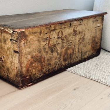 Antique Hand-Painted Wood Trunk/Chest 