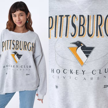Pittsburgh Hockey Club Sweatshirt 90s Heather Grey Pullover Crewneck Sweater Pennsylvania Ice Sports Graphic Shirt Athletic Vintage 1990s XL 
