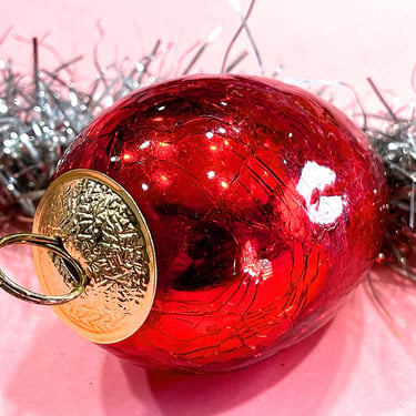 VINTAGE: Extra Heavy Thick Mercury Crackled Red Glass Ornament - Kugel Style Christmas Ornaments 