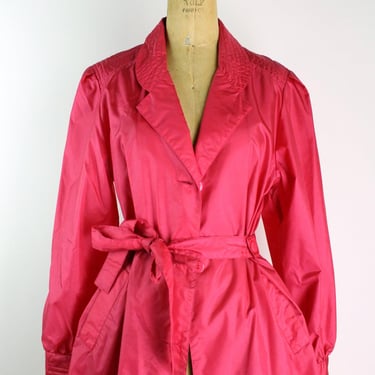 80s Hot Pink Nylon Trench Coat / The Totes Coat / Barbie Pink Jacket / Coat /Vintage Trench Coat / Classic Coat / Size S/M 