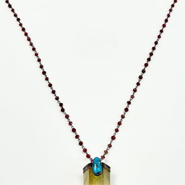 Rebecca Frazier Crystal Quartz Turquoise Pendant w/ Pink Tourmaline Chain Necklace