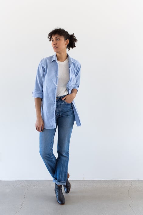 Vintage Chambray Long Sleeve Shirt | Lightweight Cotton Oxford Blouse Workwear | Made in USA | M | 