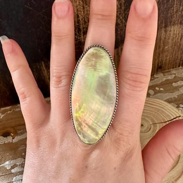 OCEAN ABALONE Large Sterling Silver Statement Ring | NAKAI Hallmark | Navajo Made | Native American, Southwestern Jewelry | Size 7 