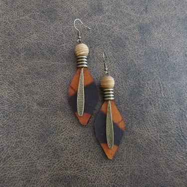 African print earrings, Ankara earrings, wood earrings, bold statement earrings, Afrocentric batik earrings, patterned fabric earrings 991 