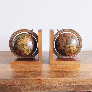 Vintage Olde World Globe Bookends - Made in Italy 