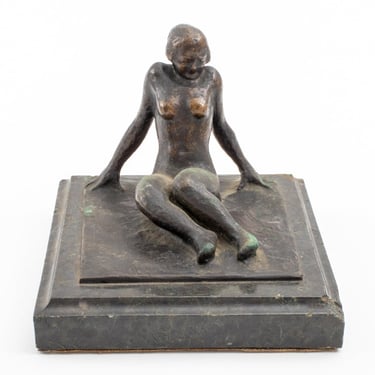 Signed Nude Female Patinated Bronze Sculpture