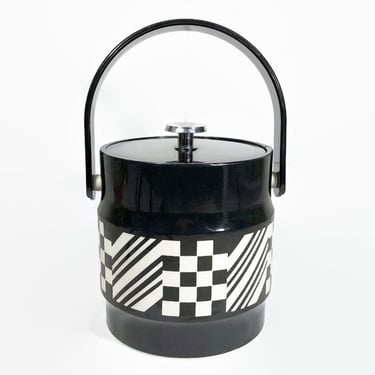 VINTAGE 1960s Black and White Geometric MCM Ice Bucket Barware | 60s MOD Tiki Bar Accessories | Vintage Housewares vfg 