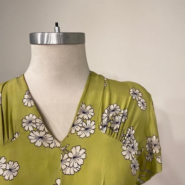 1940s Lime Green Floral Dress 