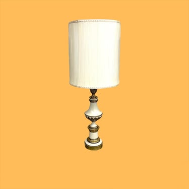 Vintage Table Lamp Retro 1970s Mid Century Modern + Off White + Gold + Barrel Lamp Shade + Hollywood Regency + MCM + Mood Lighting 